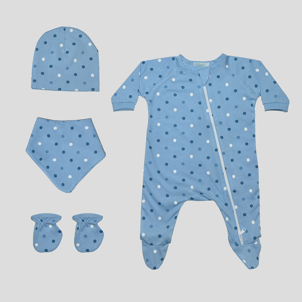Load image into Gallery viewer, POLKA BLUE BABY SLEEPSUIT
