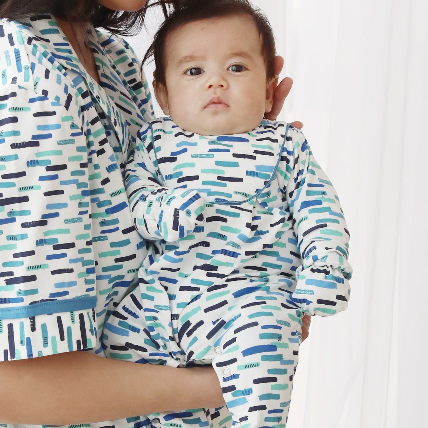 SQUIGGLE BLUE COTTON BABY SLEEPSUIT